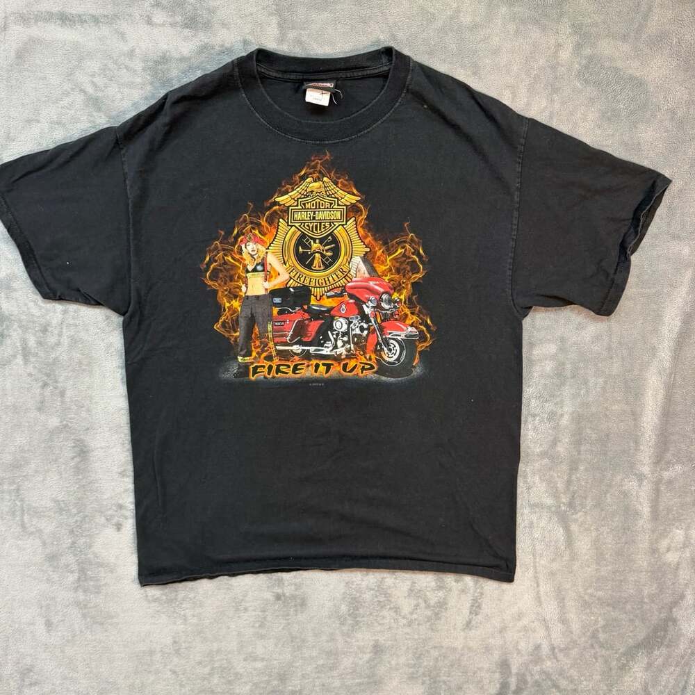 Harley Davidson Firefighter Fire It Up T-Shirt Size Large Black